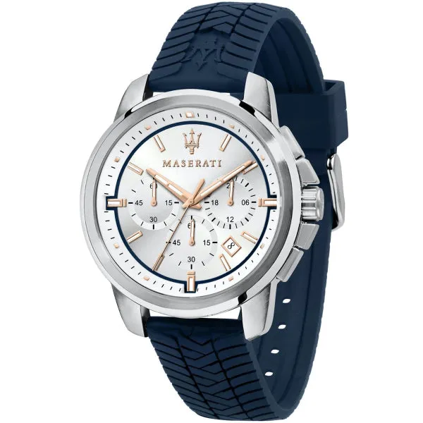 Maserati Successo Blue Silicone Strap Silver Dial Quartz Watch for Gents - R8871621013