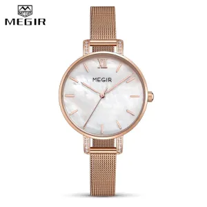 MEGIR Luxury Simple Women Watches Rose Gold Quartz Watch Ladies Waterproof Stainless Steel Wristwatch for Women Relogio Feminino