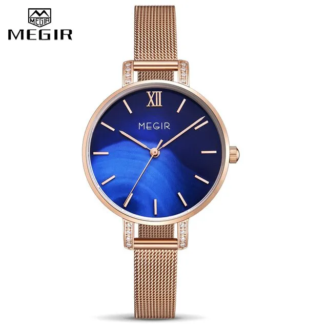 MEGIR Luxury Simple Women Watches Rose Gold Quartz Watch Ladies Waterproof Stainless Steel Wristwatch for Women Relogio Feminino