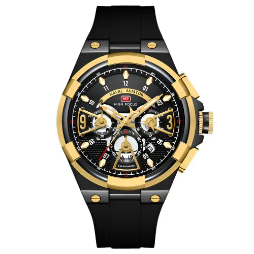 Mini Focus Black Silicone Strap Strap Black Dial Chronograph Quartz Watch for Gents - MF0402G-02