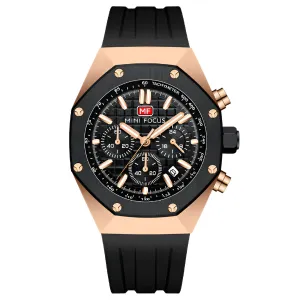 Mini Focus Black Silicone Strap Strap Black Dial Chronograph Quartz Watch for Gents - MF0417G-01