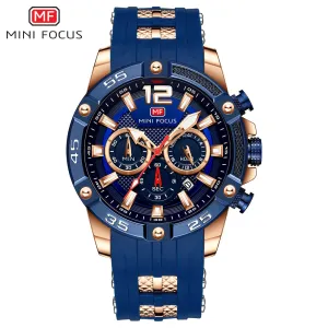 Mini Focus Blue Silicone Strap Strap Blue Dial Chronograph Quartz Watch for Gents - MF0349G-02