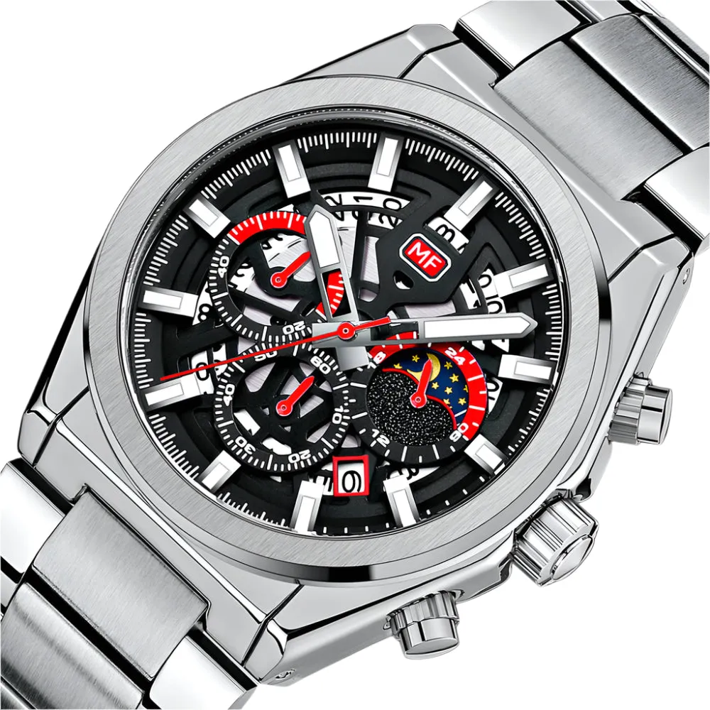 Mini Focus Silver Stainless Steel Black Dial Chronograph Quartz Watch for Gents - MF0339G-01