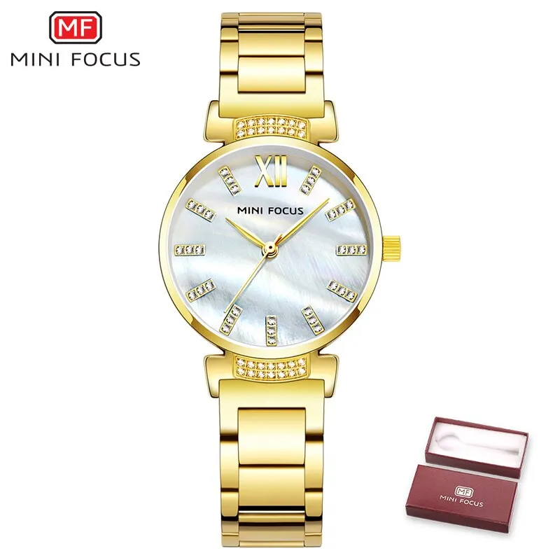 MINI FOCUS Women Watch Luxury Brand Fashion Quartz Ladies Rhinestone Watch Dress Wrist Watch Simple Rose gold Clock Reloj Mujer