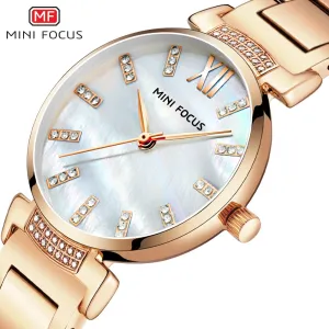 MINI FOCUS Women Watch Luxury Brand Fashion Quartz Ladies Rhinestone Watch Dress Wrist Watch Simple Rose gold Clock Reloj Mujer