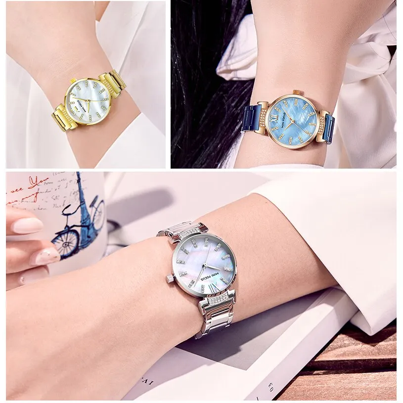 MINI FOCUS Women Watch Luxury Brand Fashion Quartz Ladies Rhinestone Watch Dress Wrist Watch Simple Rose gold Clock Reloj Mujer