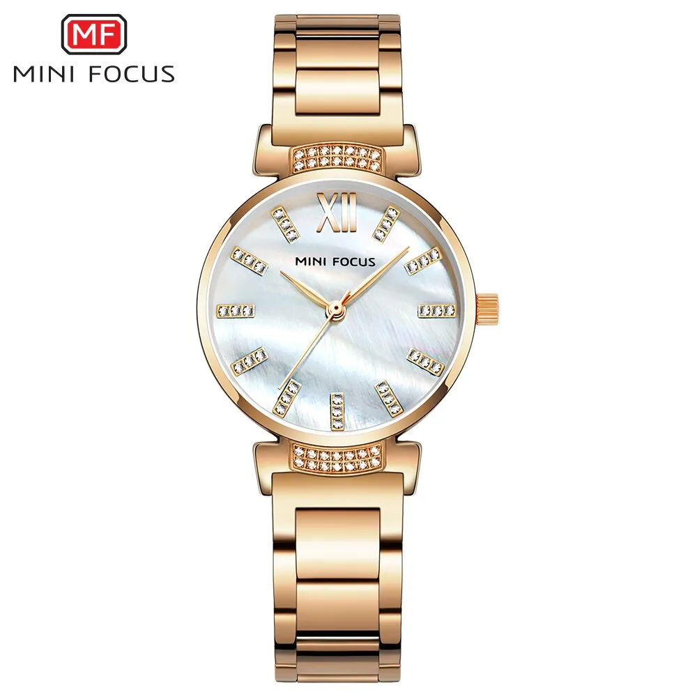 MINI FOCUS Women Watch Luxury Brand Fashion Quartz Ladies Rhinestone Watch Dress Wrist Watch Simple Rose gold Clock Reloj Mujer