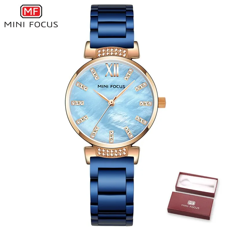 MINI FOCUS Women Watch Luxury Brand Fashion Quartz Ladies Rhinestone Watch Dress Wrist Watch Simple Rose gold Clock Reloj Mujer