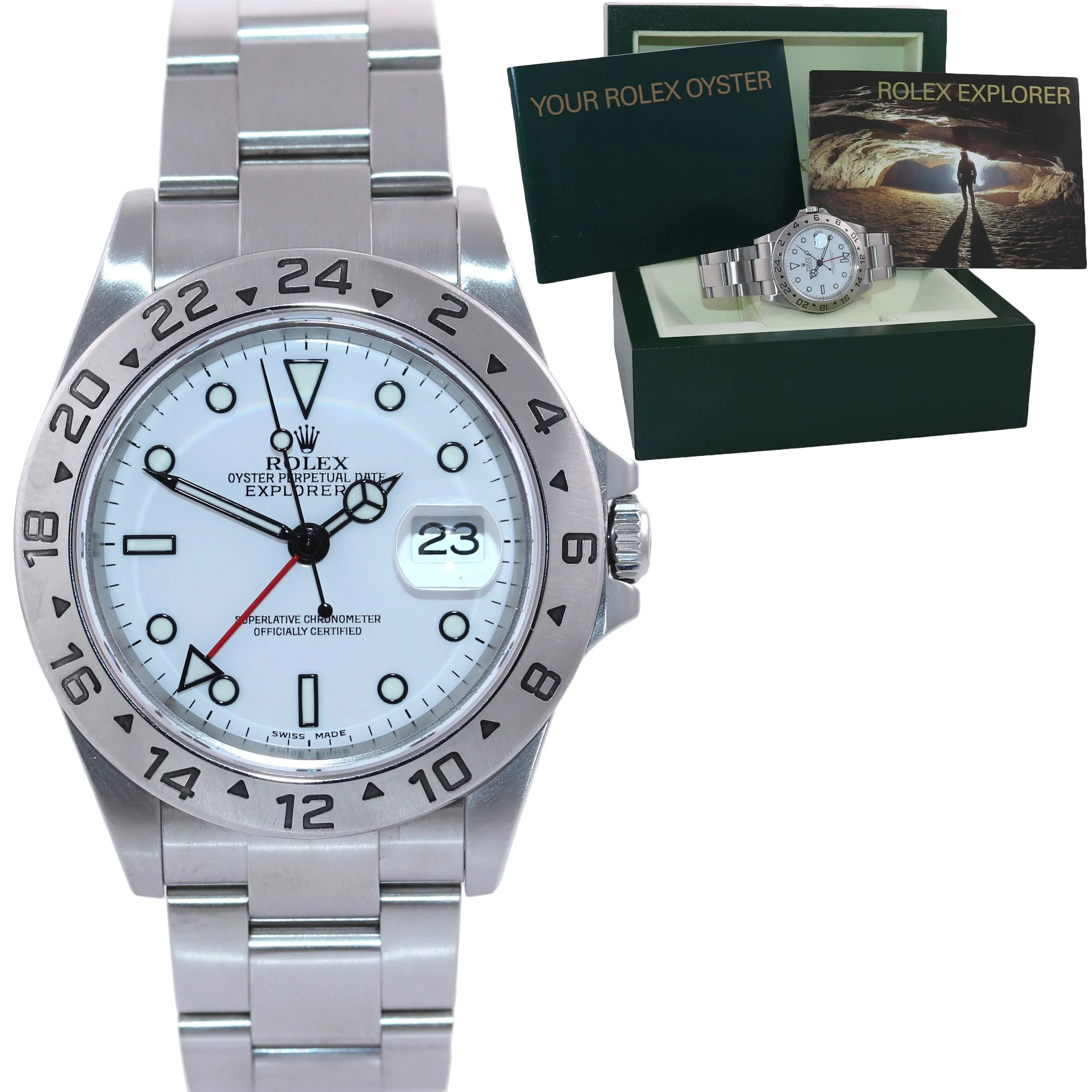 MINT 2005 Rolex White Explorer II 16570 Stainless Steel Date 40mm Watch Box