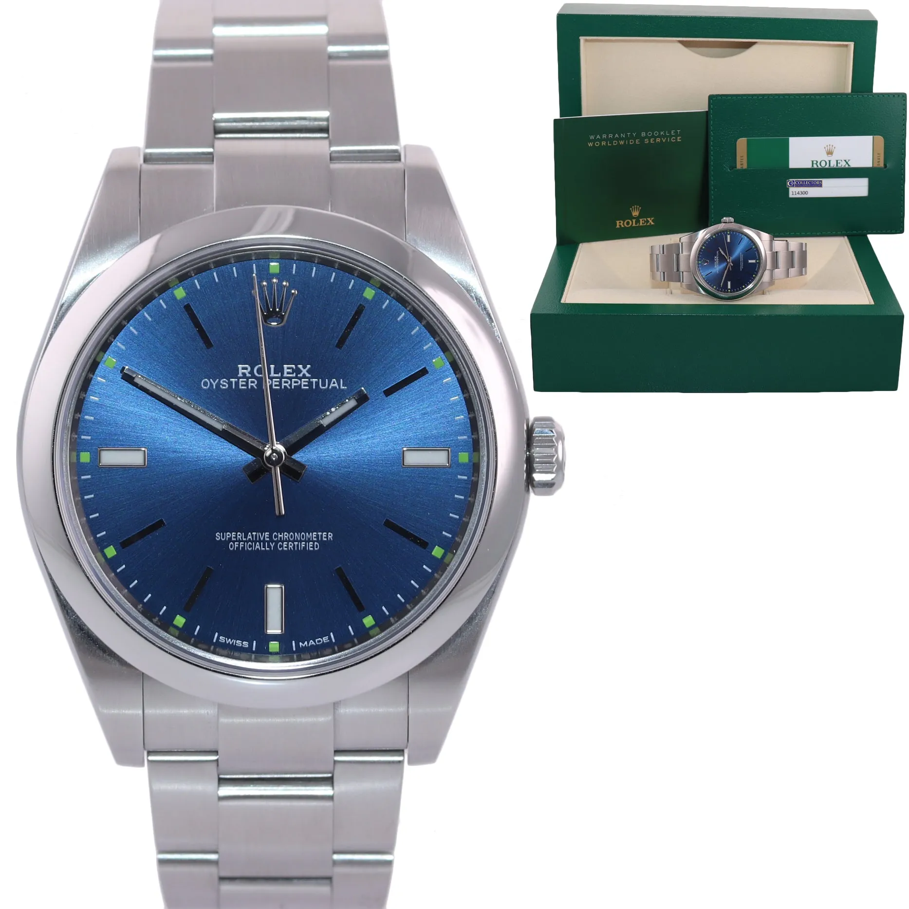 MINT 2016 PAPERS Rolex Oyster Perpetual Steel 39mm Blue Dial 114300 Watch Box