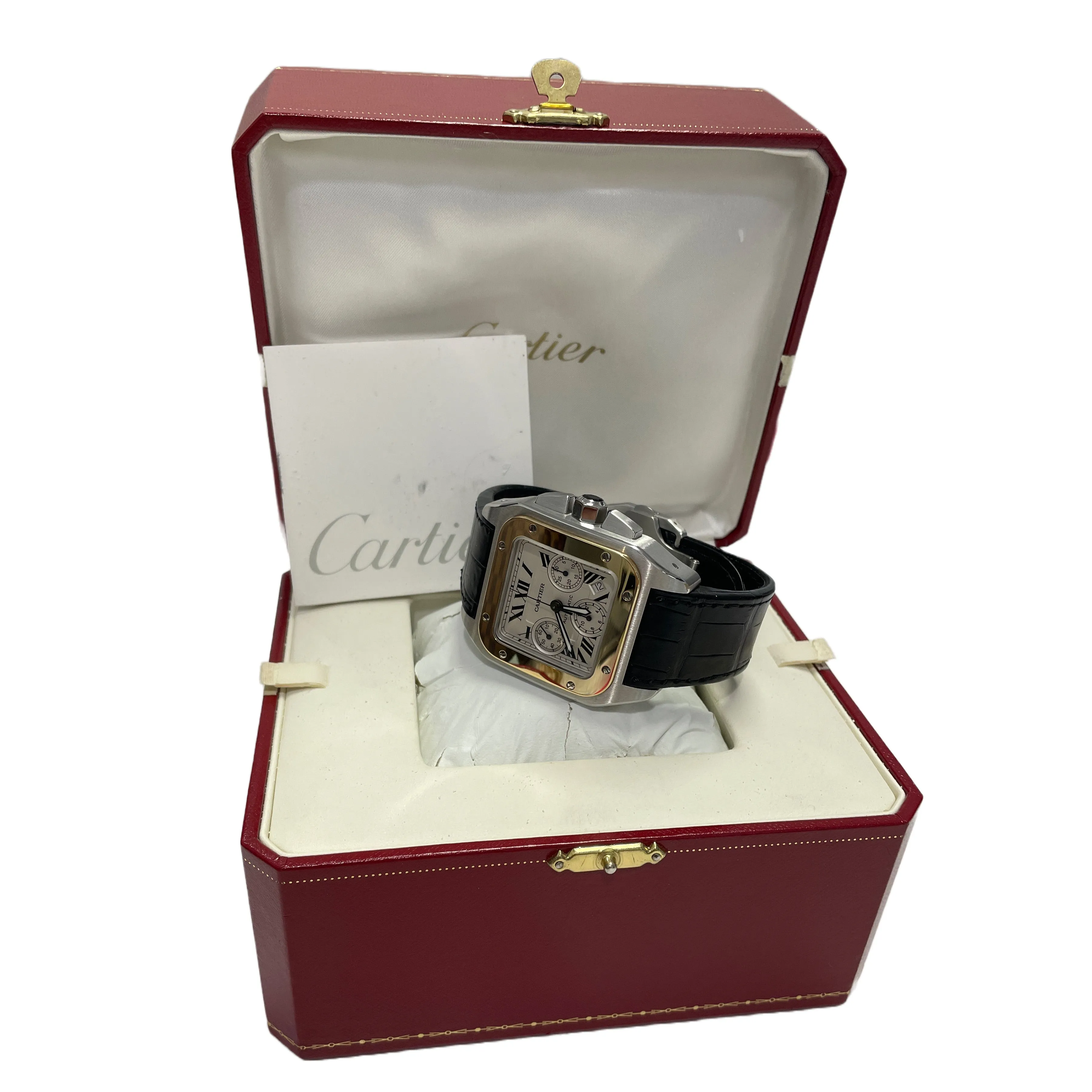 MINT Men's Cartier Santos 100 XL Chronograph 2740 Two Tone Gold Steel 41mm BOX
