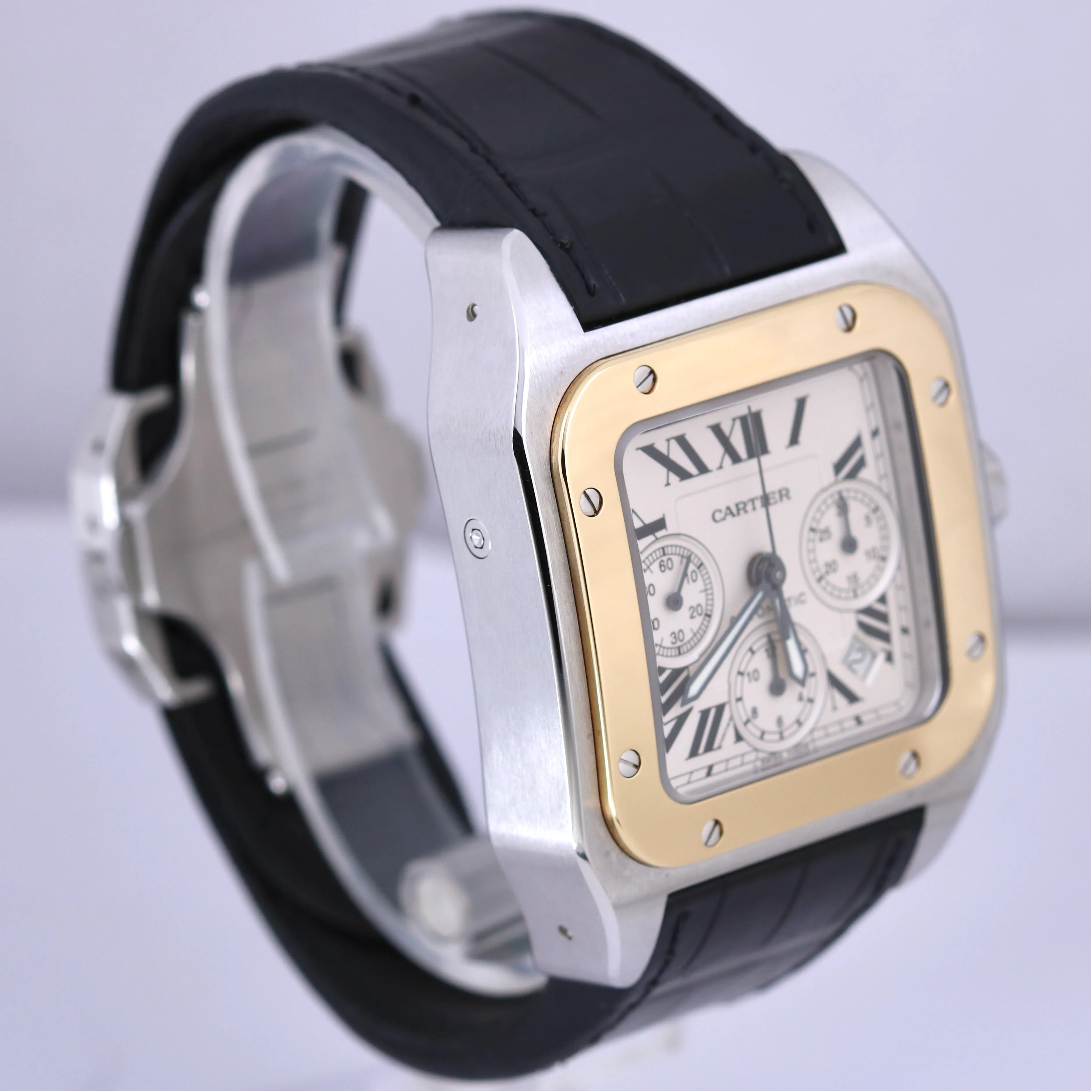 MINT Men's Cartier Santos 100 XL Chronograph 2740 Two Tone Gold Steel 41mm BOX