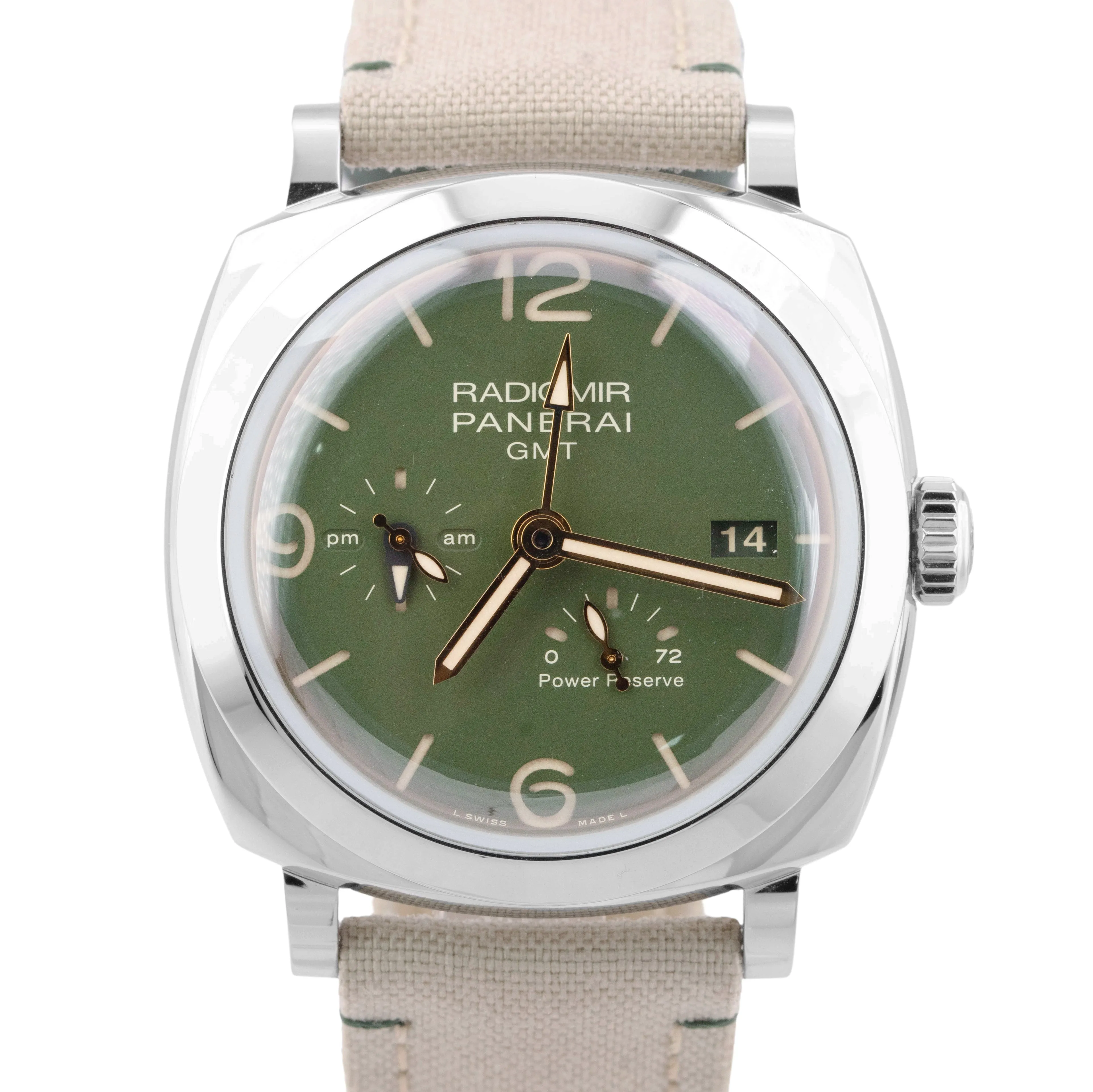 MINT Panerai Radiomir GMT PAM00999 Green PAPERS 45mm PAM 999 Watch Steel B P