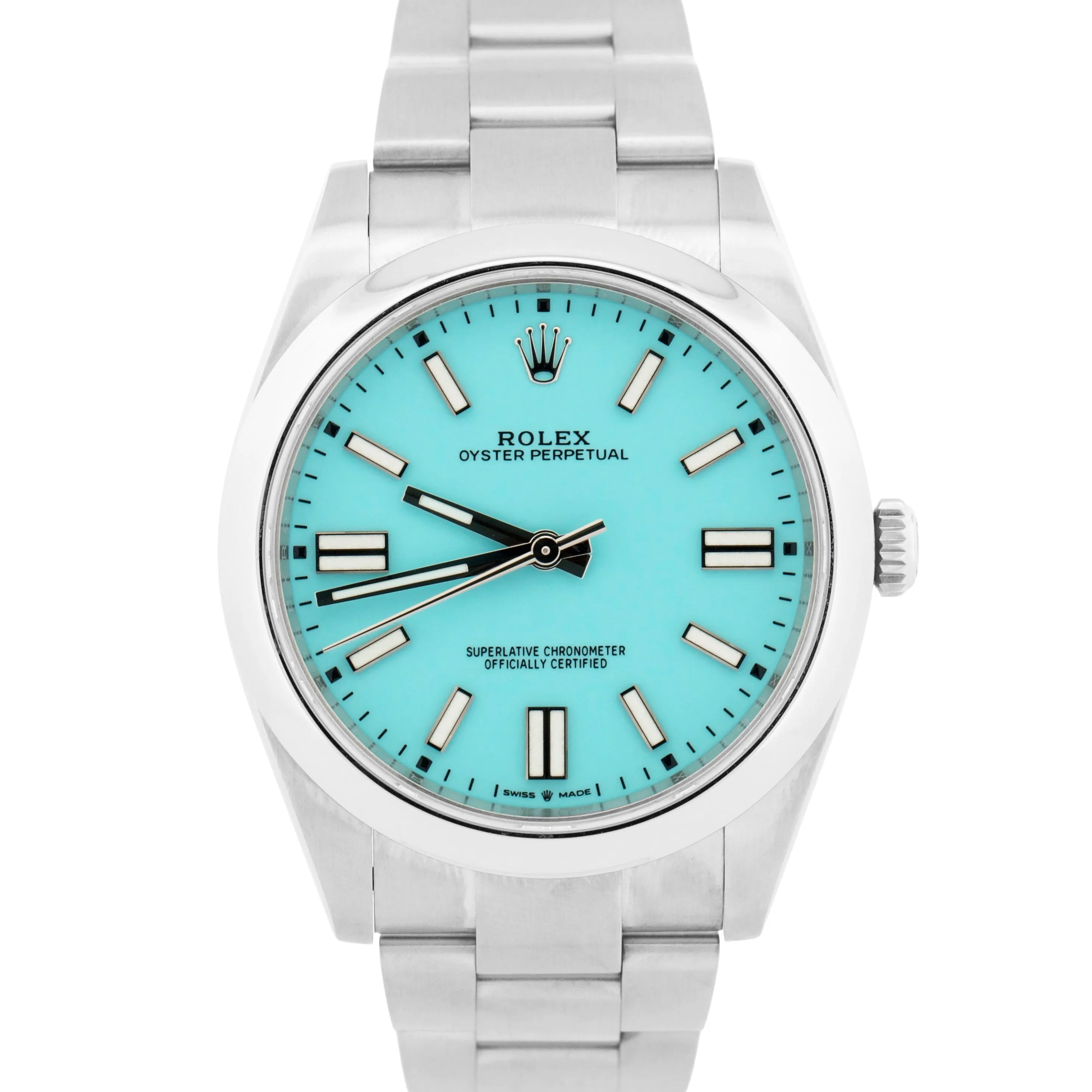 MINT PAPERS Rolex Oyster Perpetual 41 TURQUOISE BLUE Stainless 41mm 124300 BOX