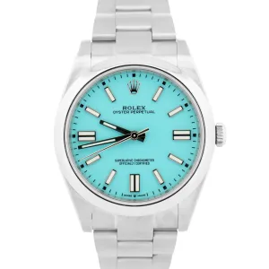 MINT PAPERS Rolex Oyster Perpetual 41 TURQUOISE BLUE Stainless 41mm 124300 BOX