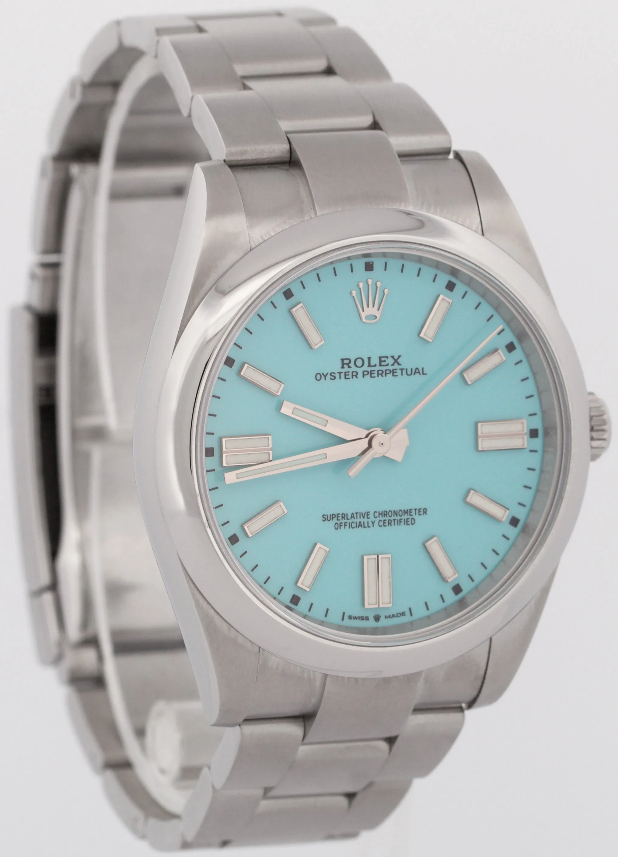 MINT PAPERS Rolex Oyster Perpetual 41 TURQUOISE BLUE Stainless 41mm 124300 BOX
