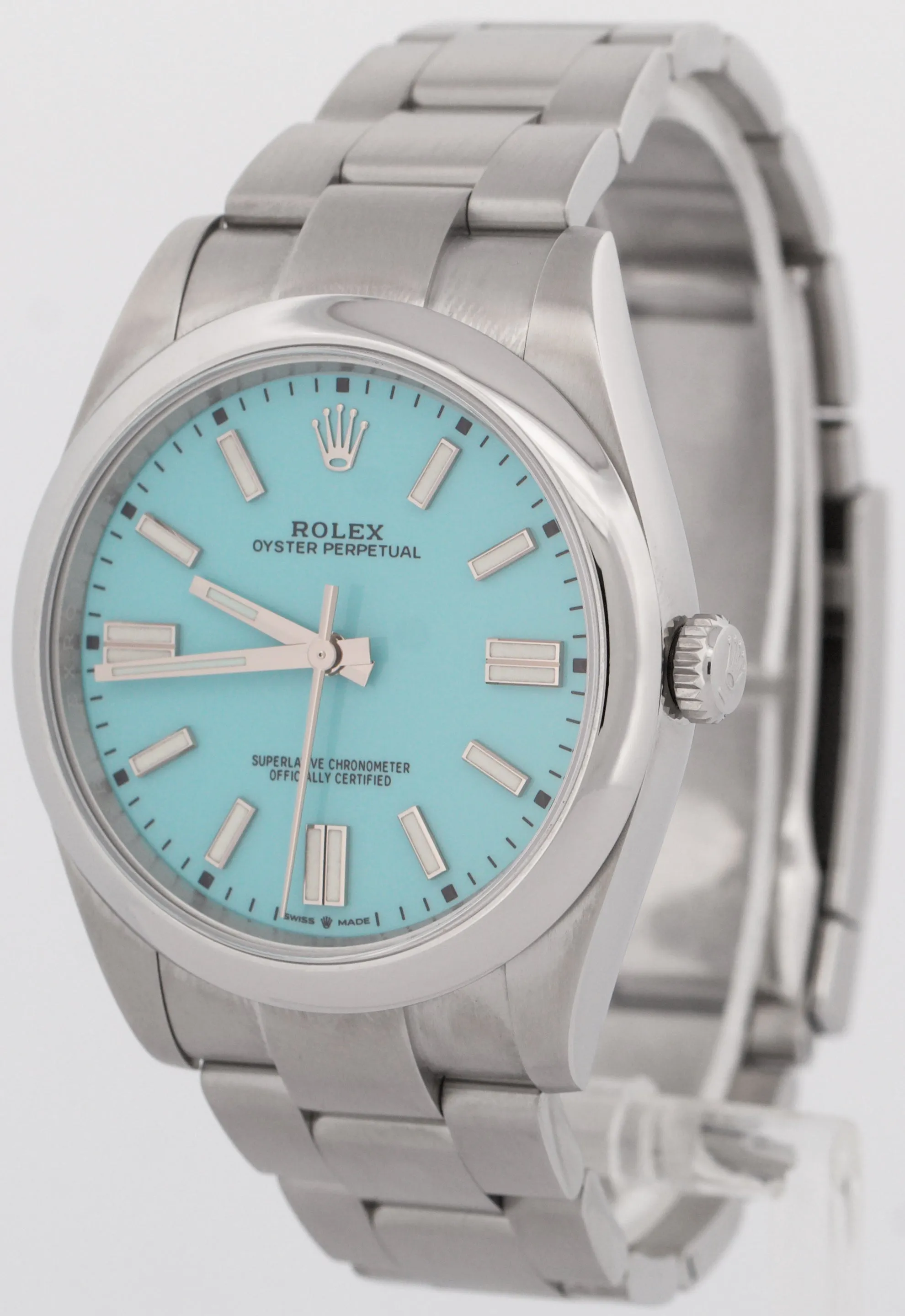 MINT PAPERS Rolex Oyster Perpetual 41 TURQUOISE BLUE Stainless 41mm 124300 BOX