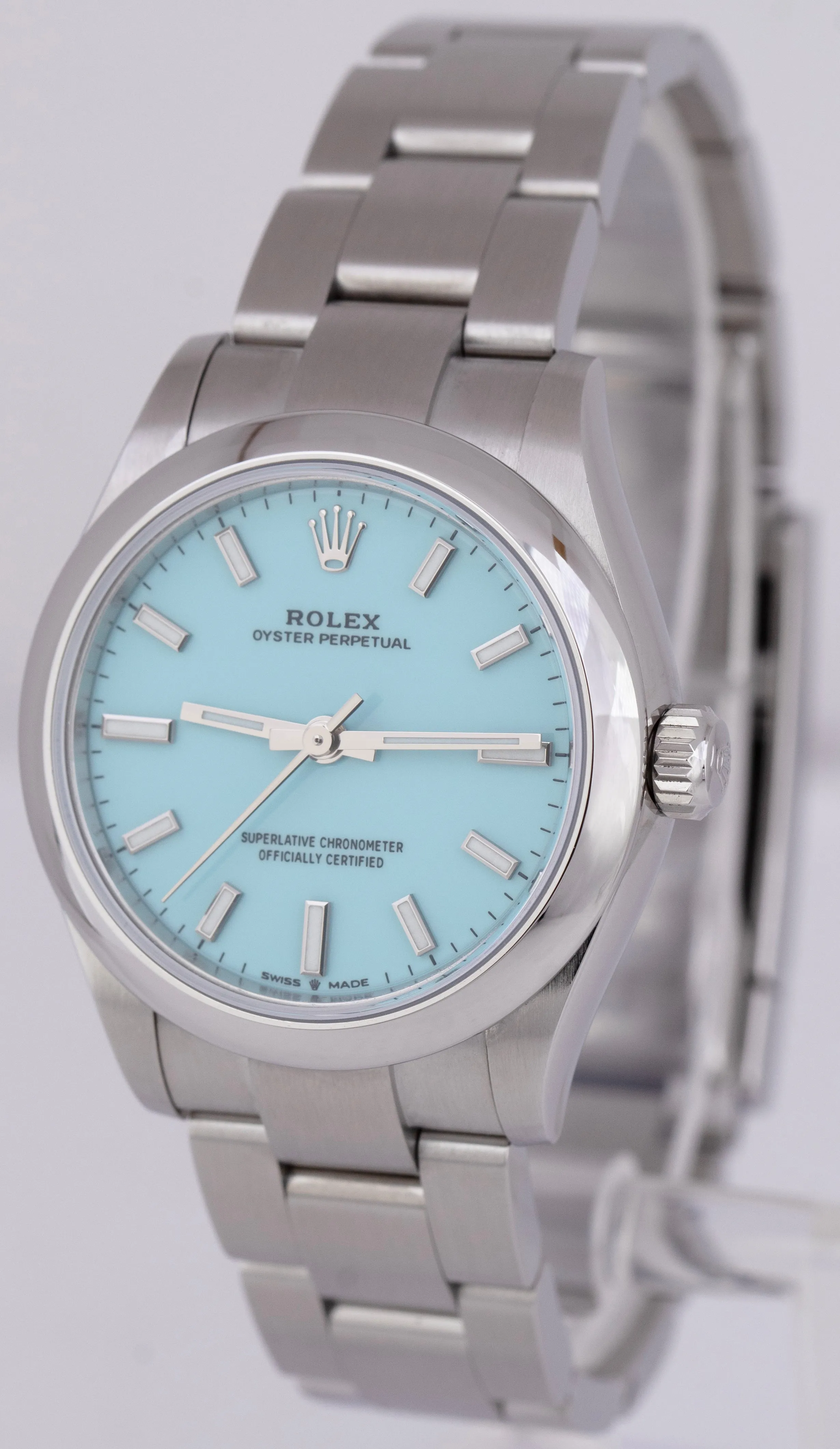 MINT PAPERS Rolex Oyster Perpetual TURQUOISE Blue 31mm Steel Watch 277200 BOX