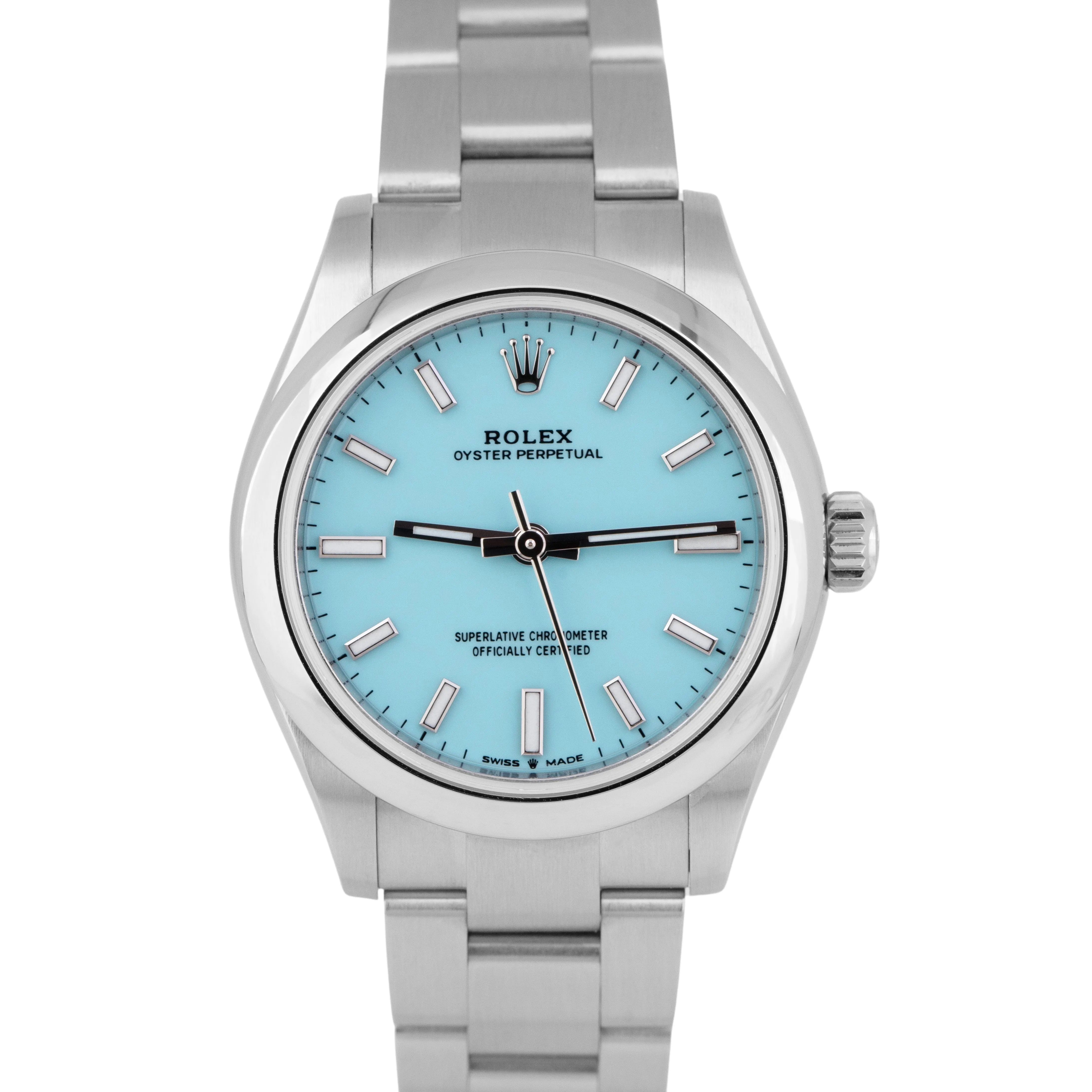 MINT PAPERS Rolex Oyster Perpetual TURQUOISE Blue 31mm Steel Watch 277200 BOX