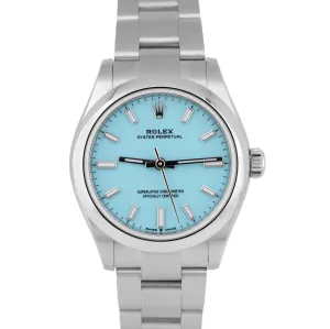 MINT PAPERS Rolex Oyster Perpetual TURQUOISE Blue 31mm Steel Watch 277200 BOX