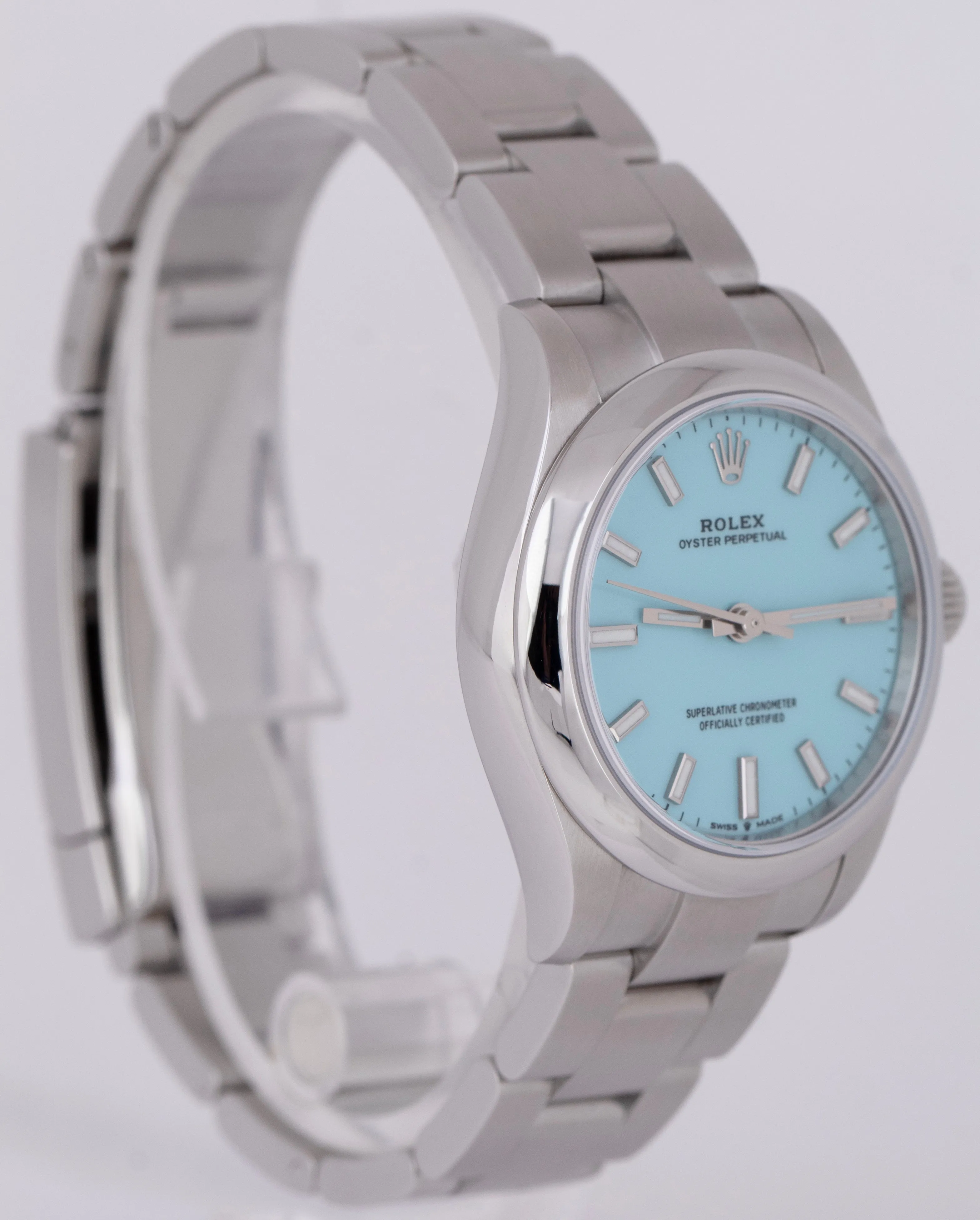 MINT PAPERS Rolex Oyster Perpetual TURQUOISE Blue 31mm Steel Watch 277200 BOX