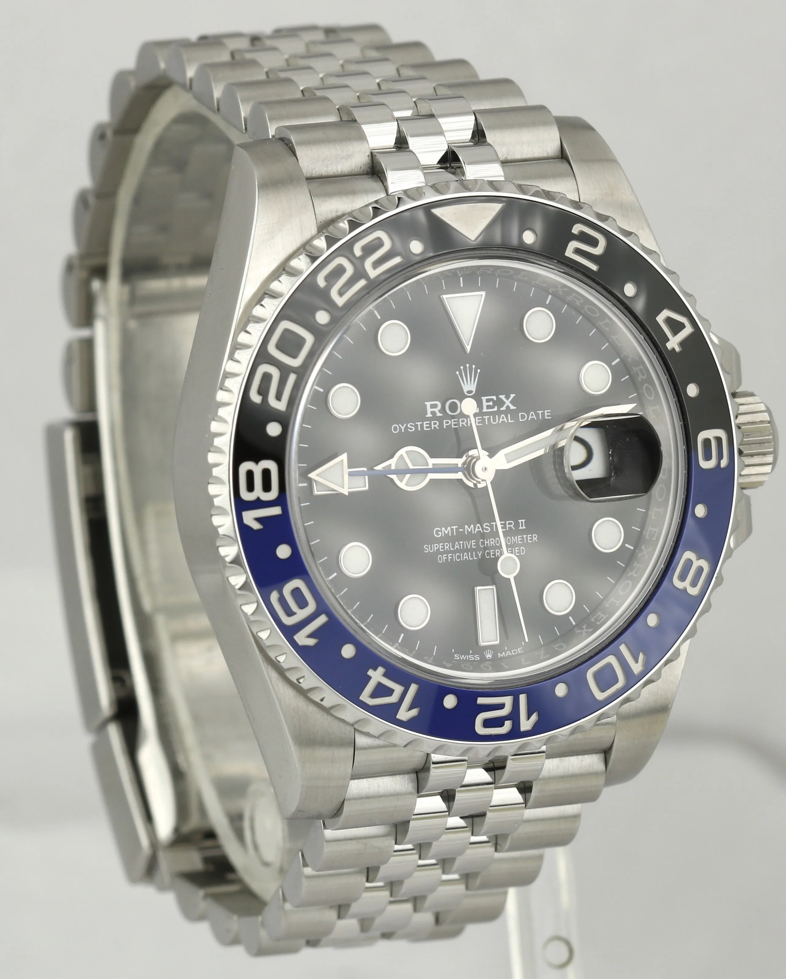 MINT Rolex GMT-Master II Batman Black Blue Jubilee Steel 126710 BLNR 40mm Watch