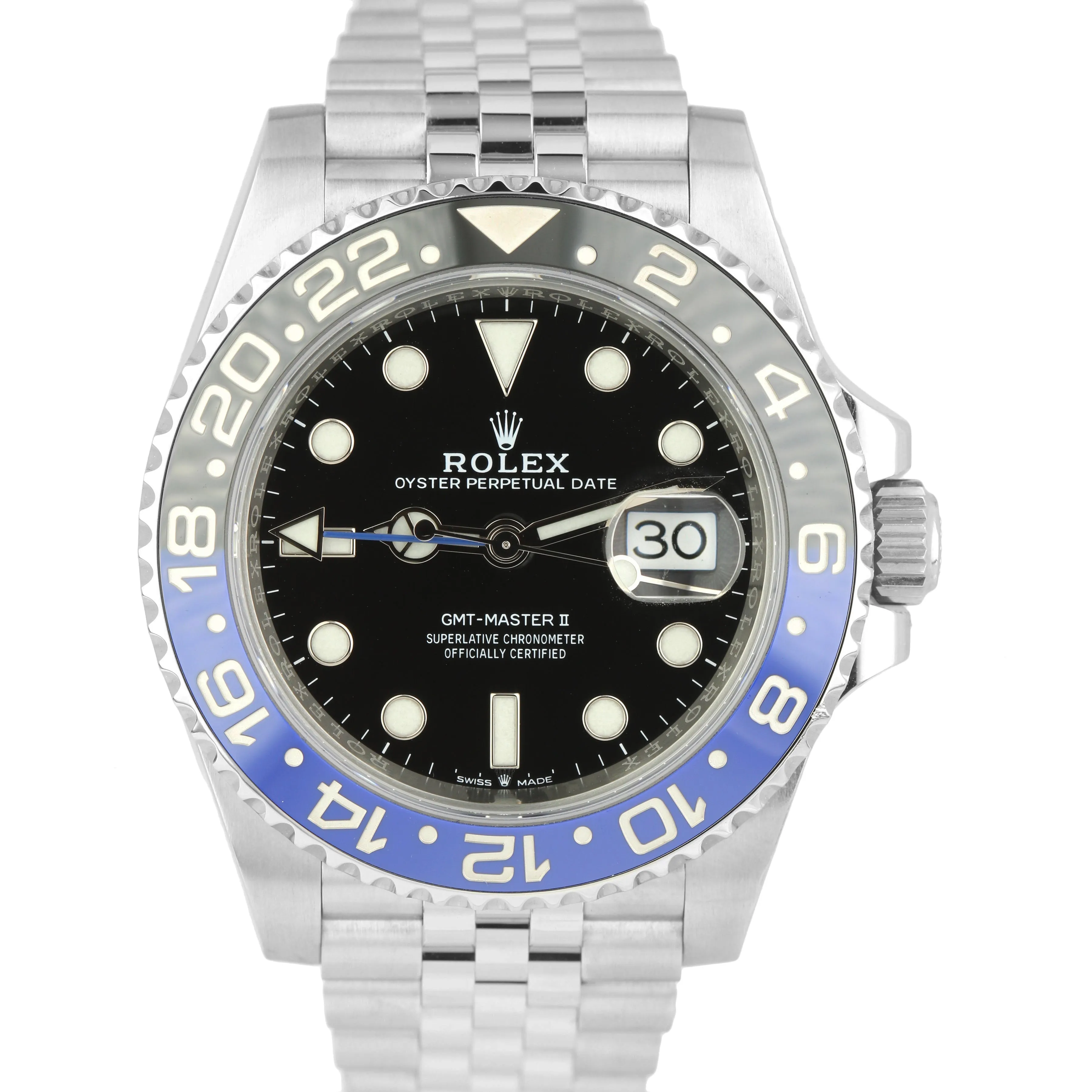 MINT Rolex GMT-Master II Batman Black Blue Jubilee Steel 126710 BLNR 40mm Watch