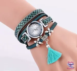 Multilayer Leatherette Turquoise Tassel Watch