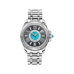 Mystic Island Watch with white stones and simulated turquoise silver