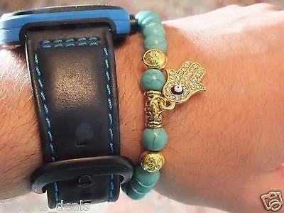 Namaste Jewelry Gold Fatima Hand of Buddha Blue Turquoise Stone OM Bracelets