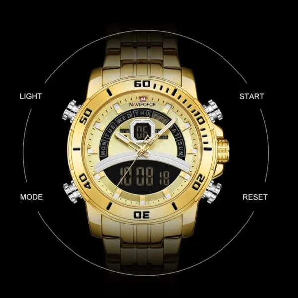 NAVIFORCE Stainless Steel Dual Time Wrist Watch For Men | NF9181 | Golden