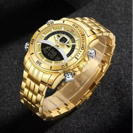 NAVIFORCE Stainless Steel Dual Time Wrist Watch For Men | NF9181 | Golden