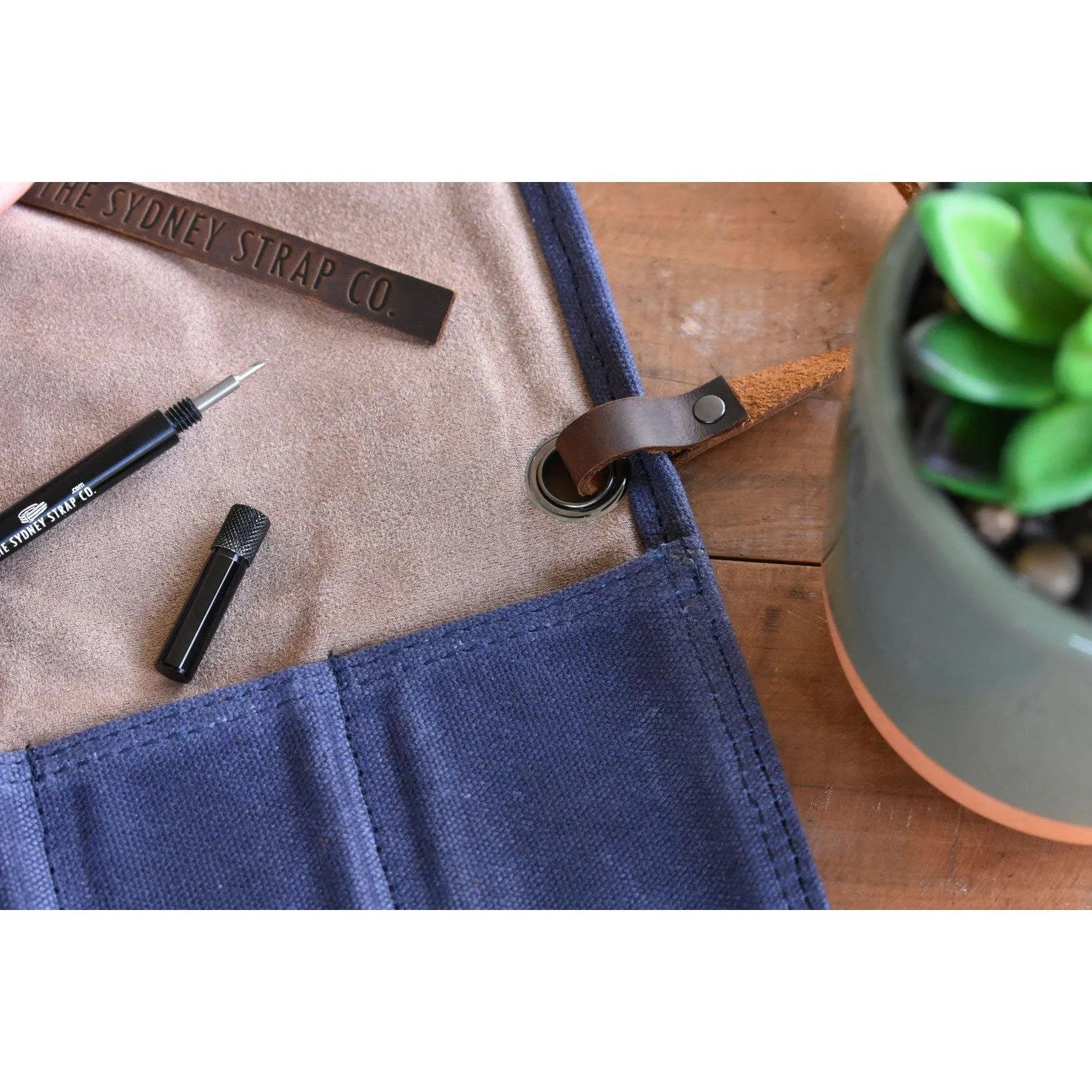 Navy & Taupe Waxed Canvas & Velvet Watch Roll - Four Slots