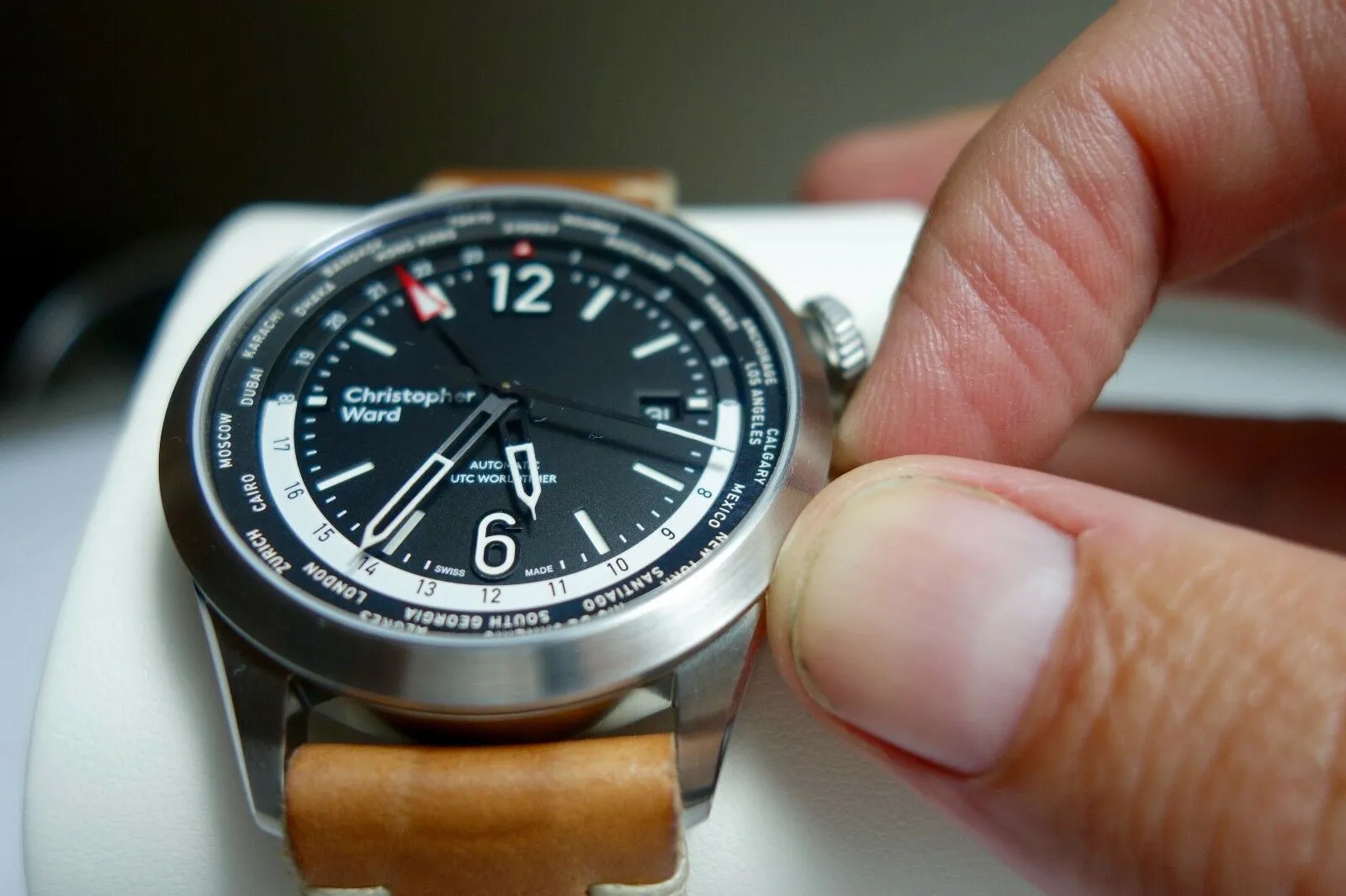 New Christopher Ward C8 UTC WorldTimer (GMT) Automatic Watch World Time 44MM Tan