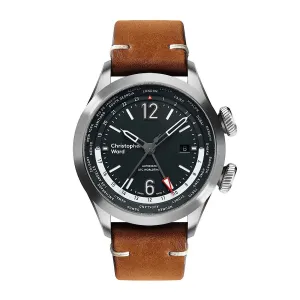 New Christopher Ward C8 UTC WorldTimer (GMT) Automatic Watch World Time 44MM Tan