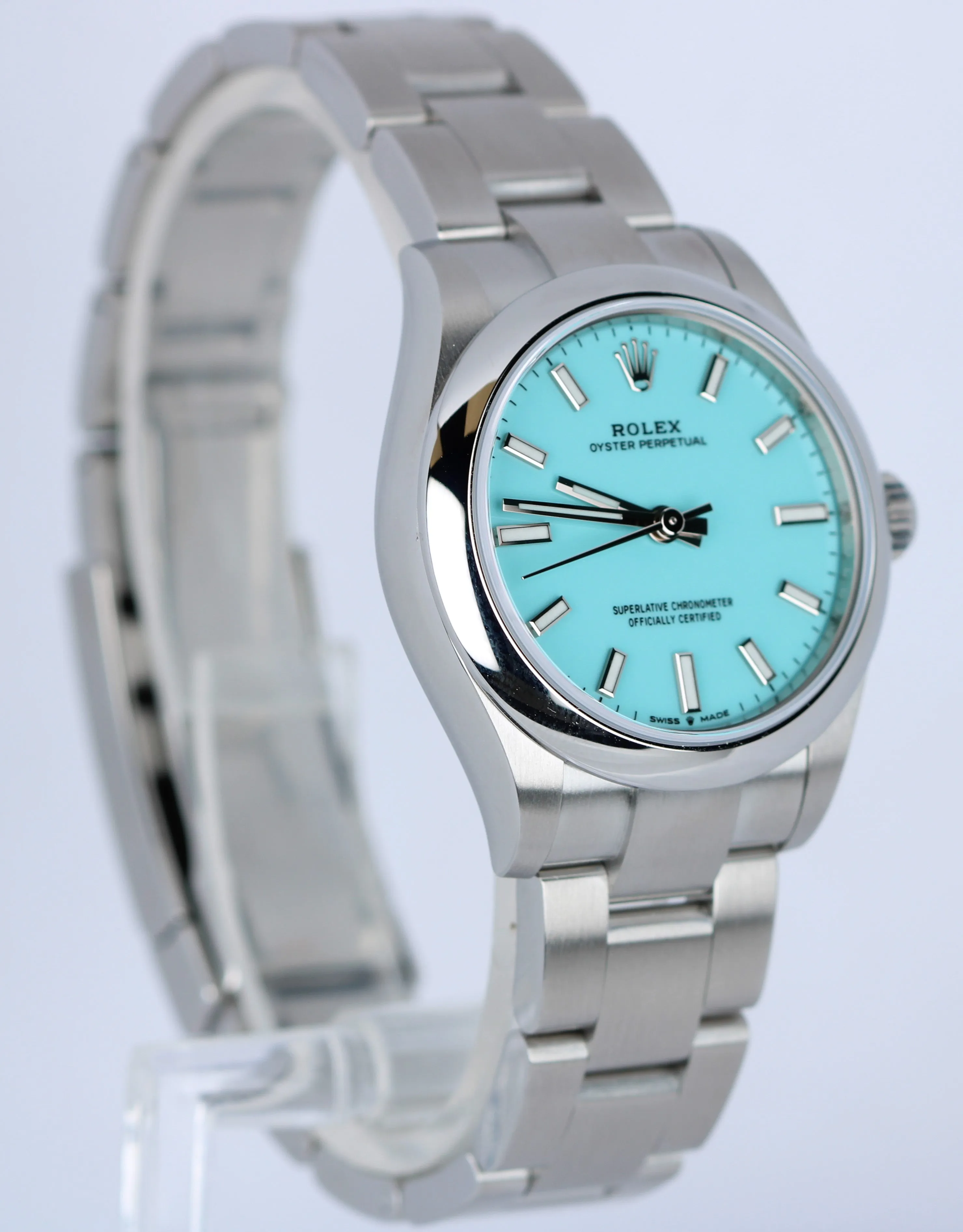 NEW FEB 2023 Rolex Oyster Perpetual Turquoise Blue 31mm 277200 PAPERS Watch B P