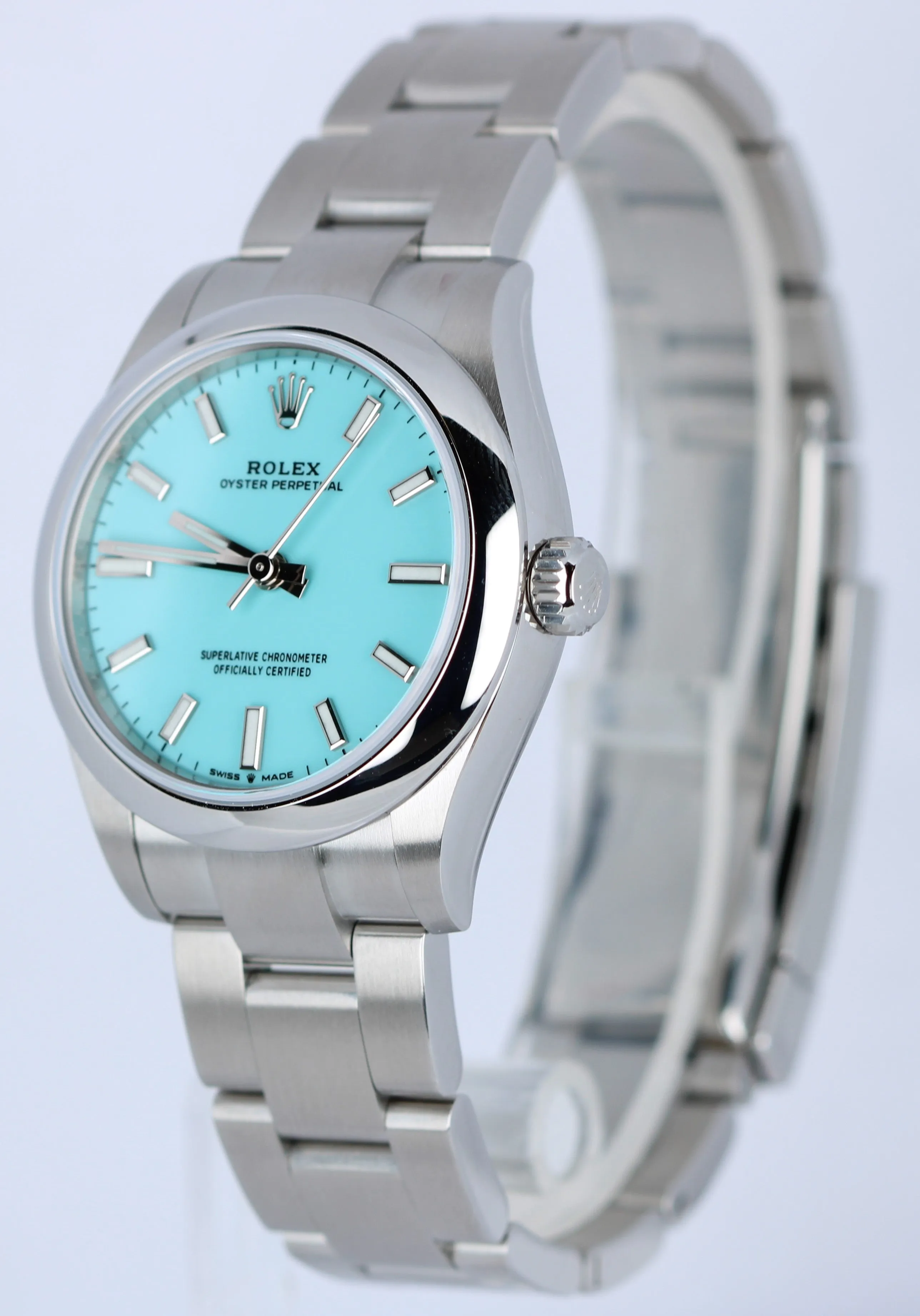 NEW FEB 2023 Rolex Oyster Perpetual Turquoise Blue 31mm 277200 PAPERS Watch B P