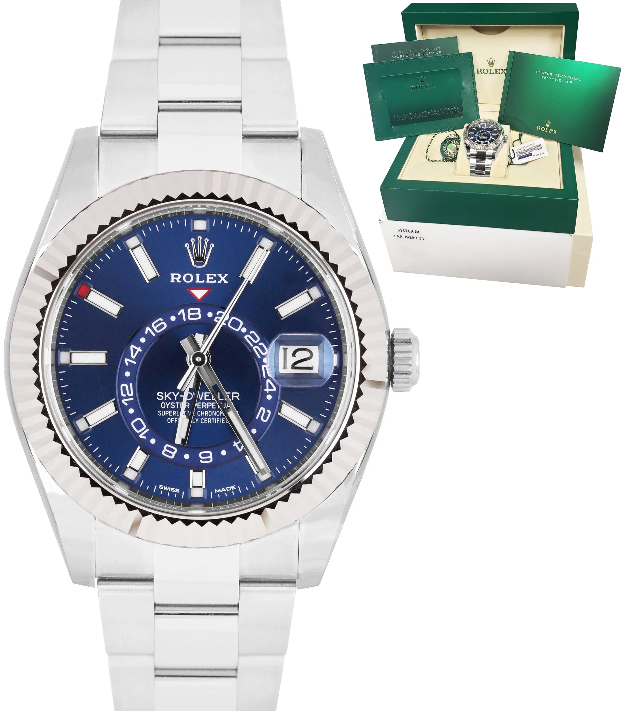 NEW MARCH 2021 Rolex Sky-Dweller Steel White Gold BLUE DIAL 42mm Watch 326934