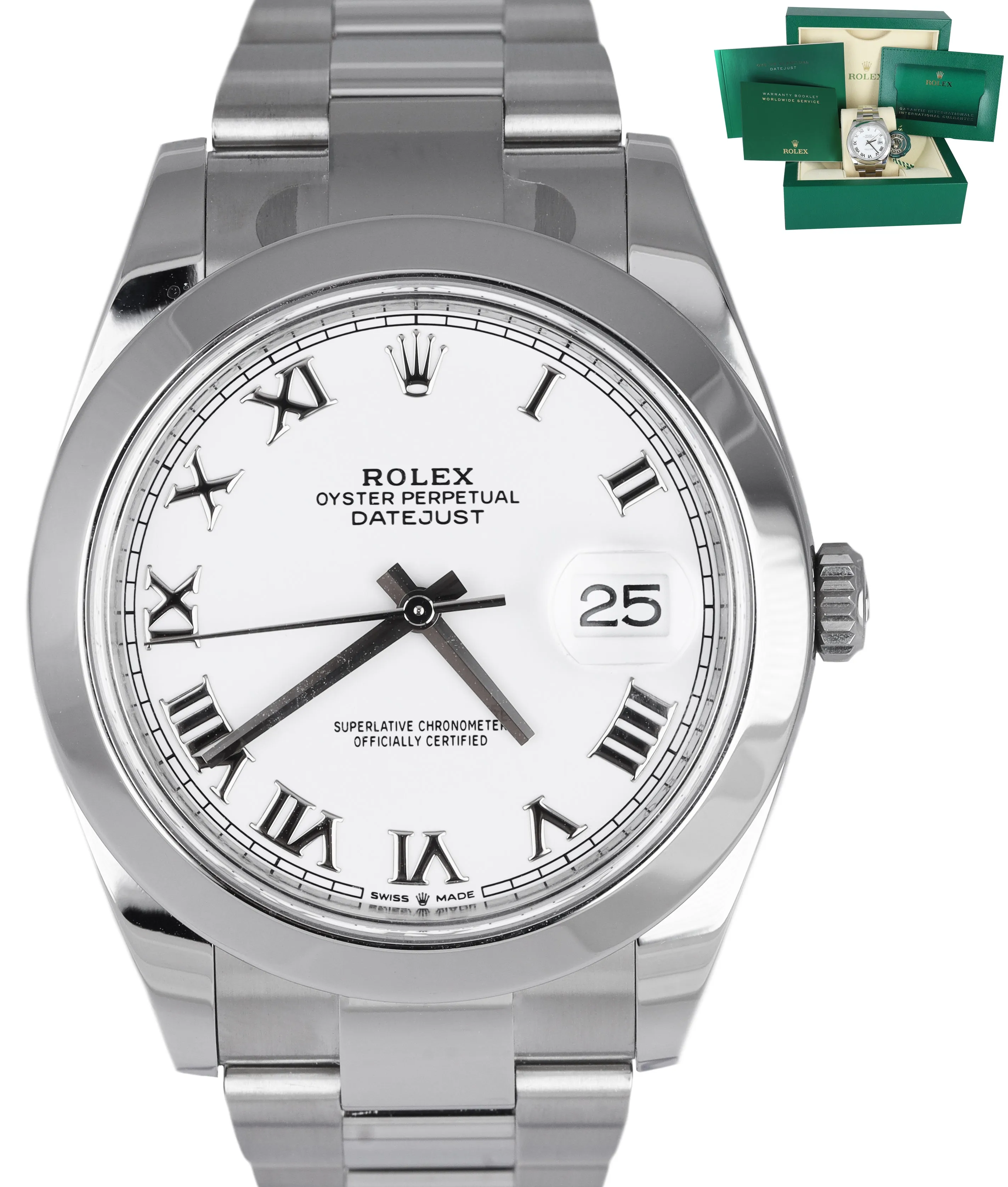NEW Rolex DateJust 41 White Roman 126300 41mm Smooth Stainless Oyster Watch