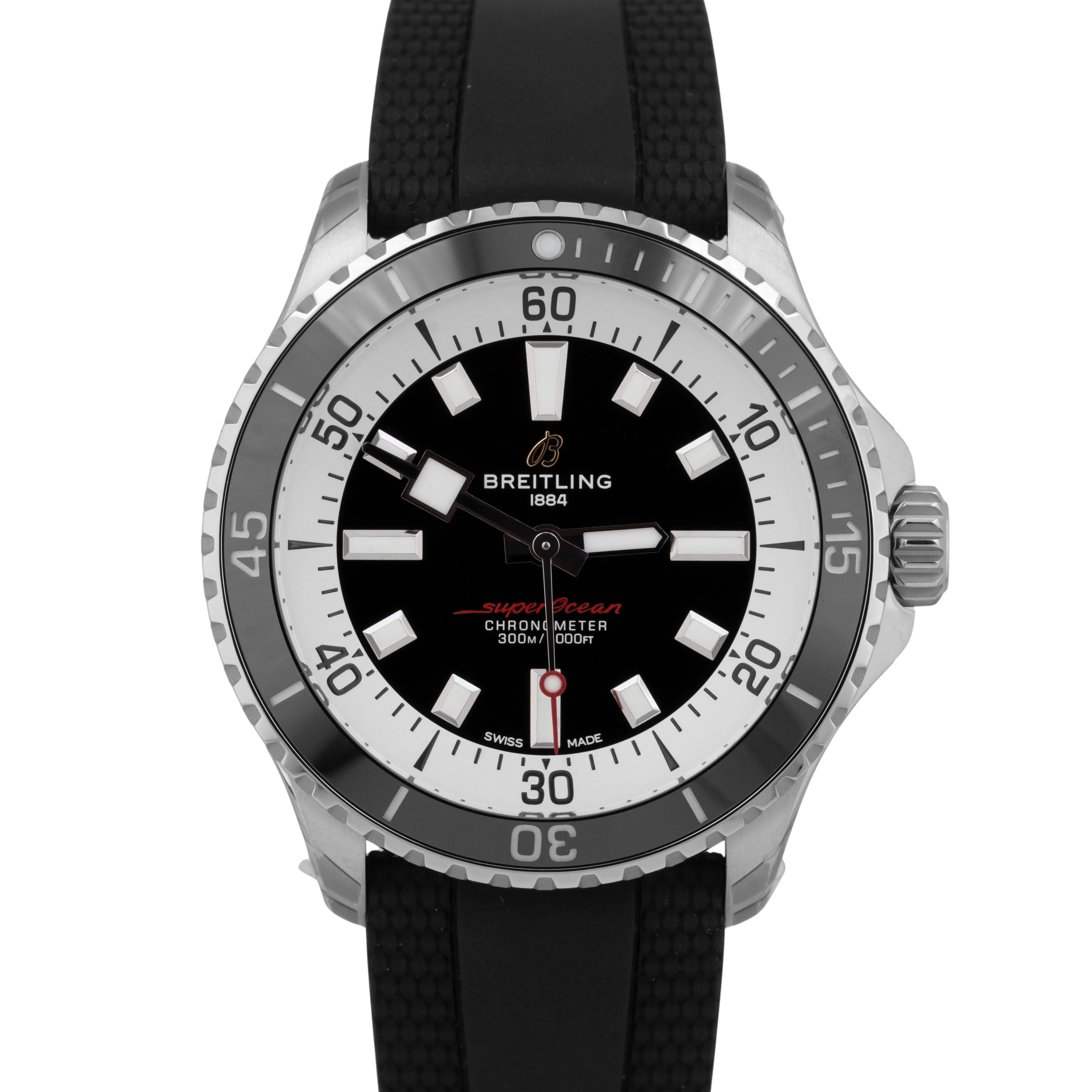 NEW STICKERED PAPERS Breitling SuperOcean 42mm Black Steel Watch A17375 BOX