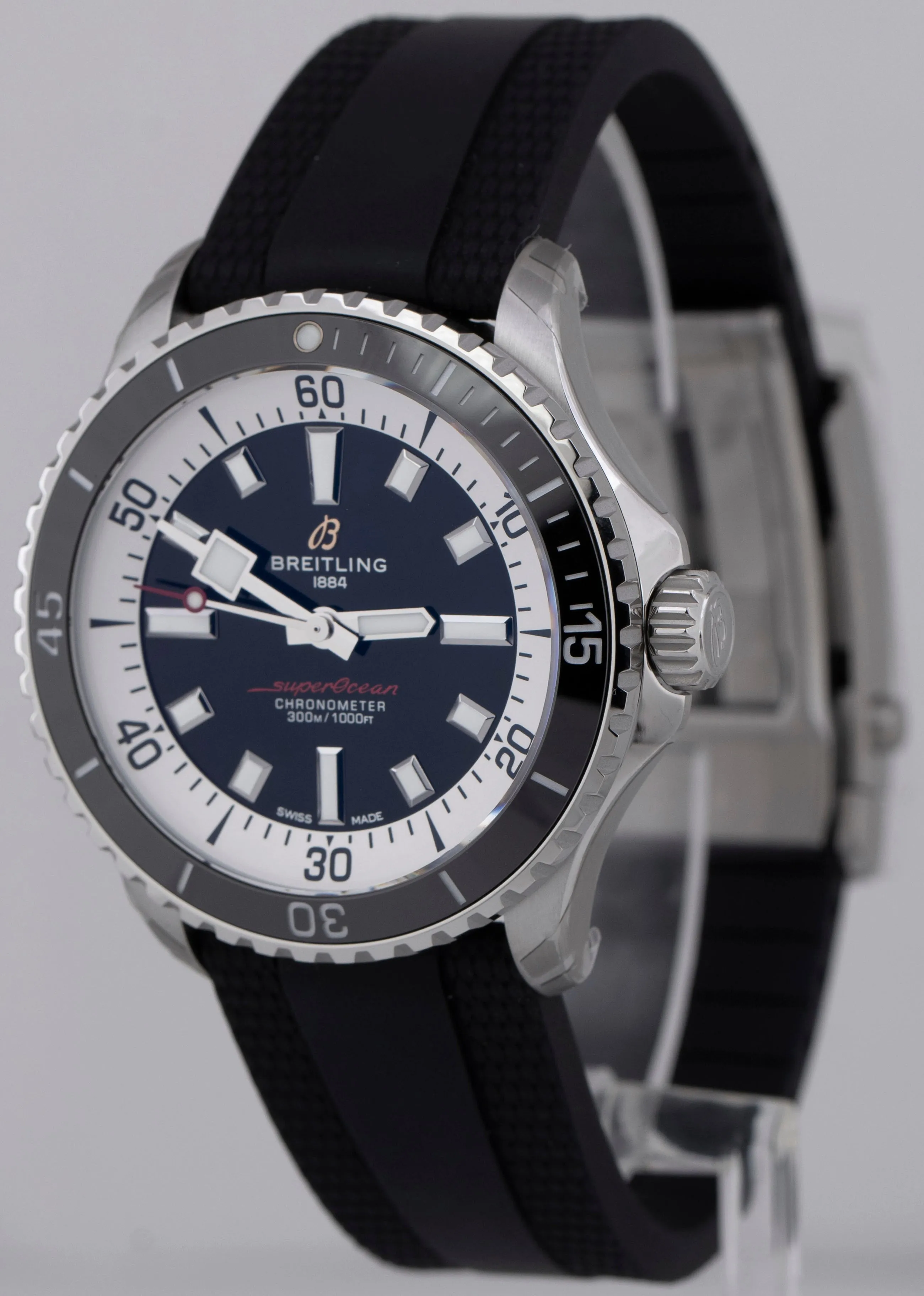 NEW STICKERED PAPERS Breitling SuperOcean 42mm Black Steel Watch A17375 BOX