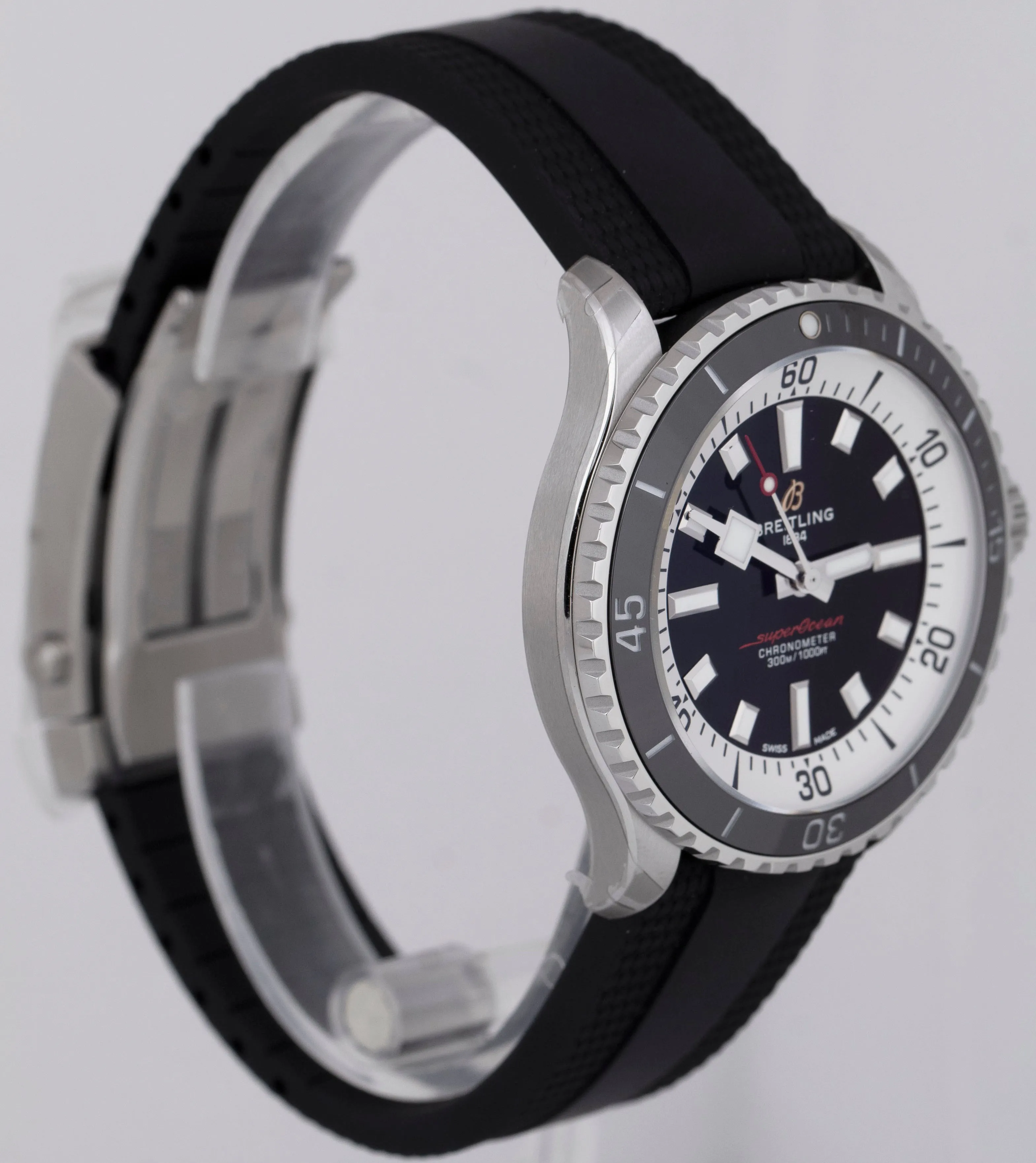NEW STICKERED PAPERS Breitling SuperOcean 42mm Black Steel Watch A17375 BOX