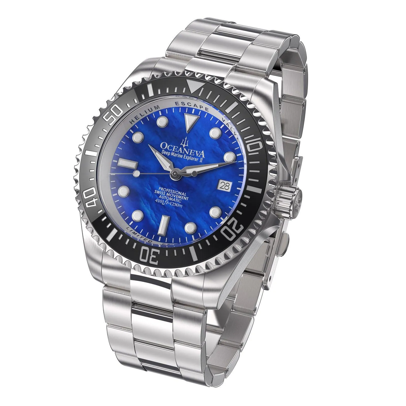 Oceaneva Deep Marine Explorer II Automatic 1250M Pro Diver Blue Mother Of Pearl Limited Edition