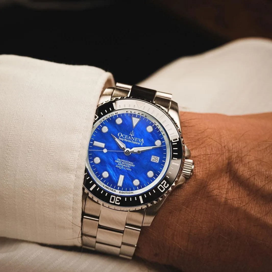 Oceaneva Deep Marine Explorer II Automatic 1250M Pro Diver Blue Mother Of Pearl Limited Edition