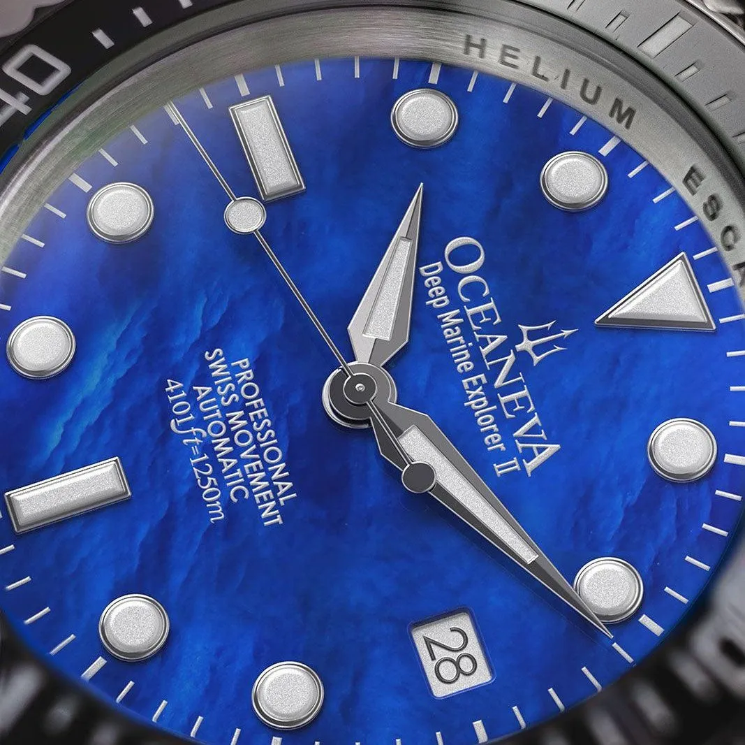 Oceaneva Deep Marine Explorer II Automatic 1250M Pro Diver Blue Mother Of Pearl Limited Edition