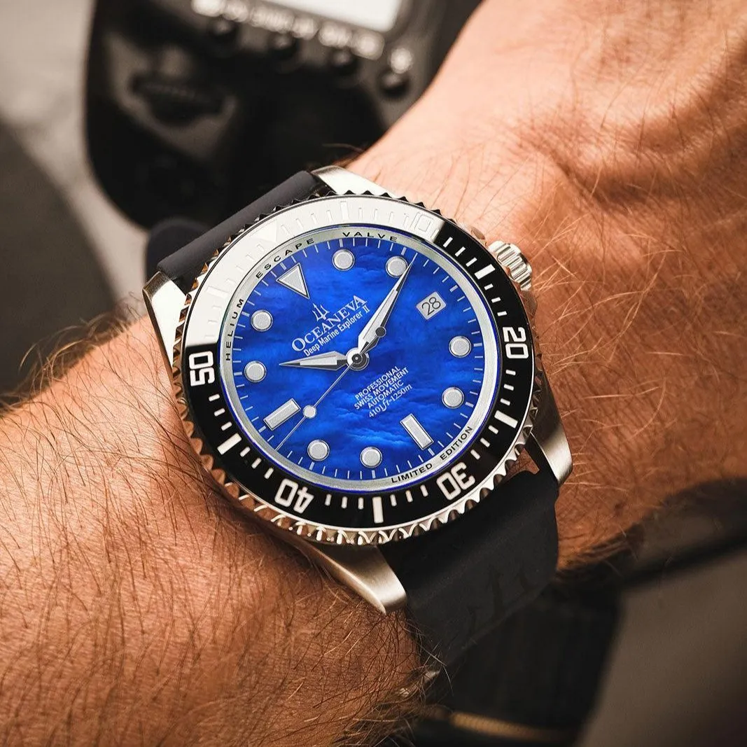 Oceaneva Deep Marine Explorer II Automatic 1250M Pro Diver Blue Mother Of Pearl Limited Edition