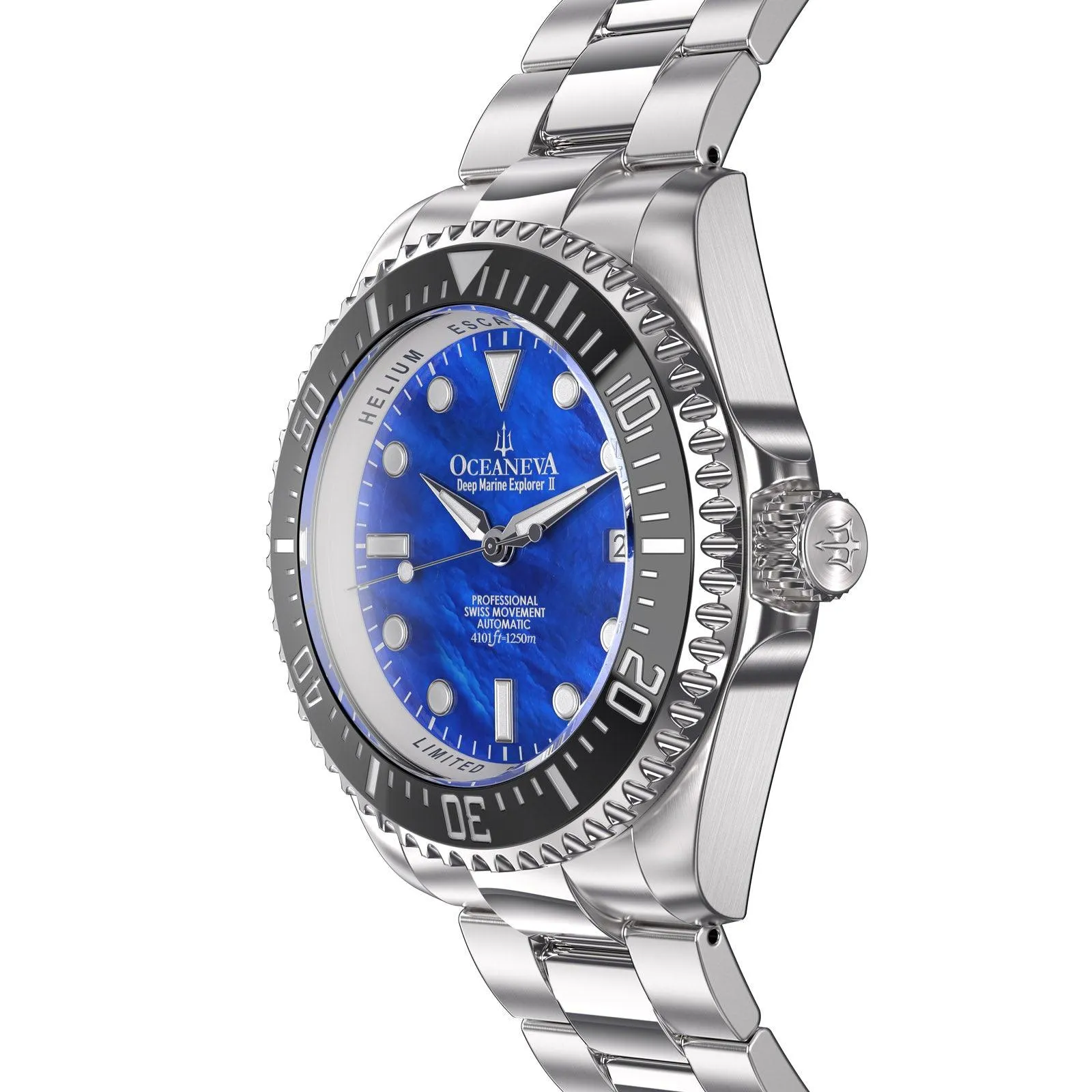 Oceaneva Deep Marine Explorer II Automatic 1250M Pro Diver Blue Mother Of Pearl Limited Edition