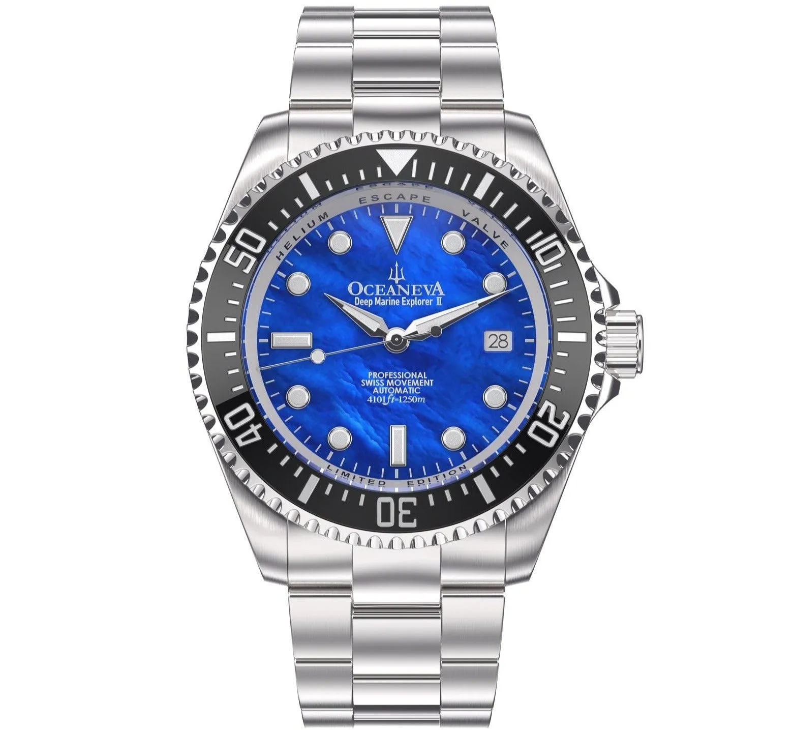 Oceaneva Deep Marine Explorer II Automatic 1250M Pro Diver Blue Mother Of Pearl Limited Edition