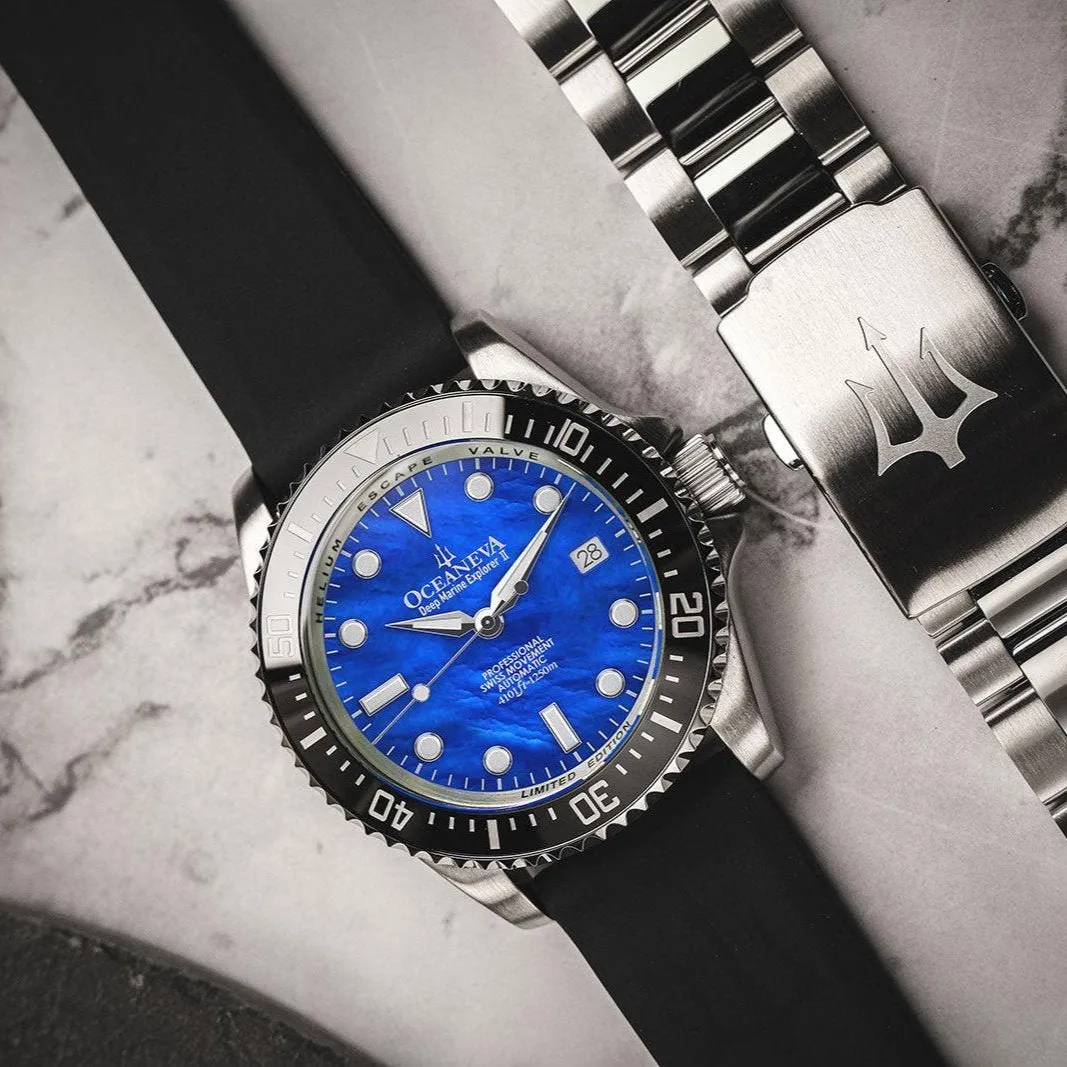 Oceaneva Deep Marine Explorer II Automatic 1250M Pro Diver Blue Mother Of Pearl Limited Edition