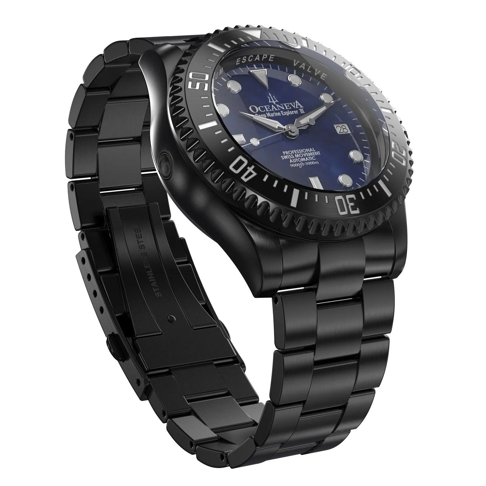 Oceaneva Deep Marine Explorer III Automatic 3000M Pro Diver Black Navy Mother Of Pearl Limited Edition